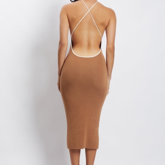 Meshki Heidi Contrast Binding Knitted Midi Dress - Tan - XS - Picture 2 of 4